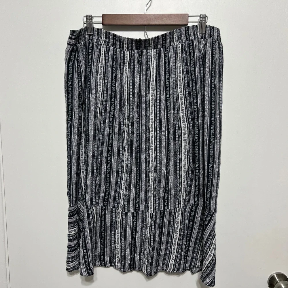 Alyx Womens Striped‎ Midi Skirt Size XL Black White Ruffle Hem Boho Festival
